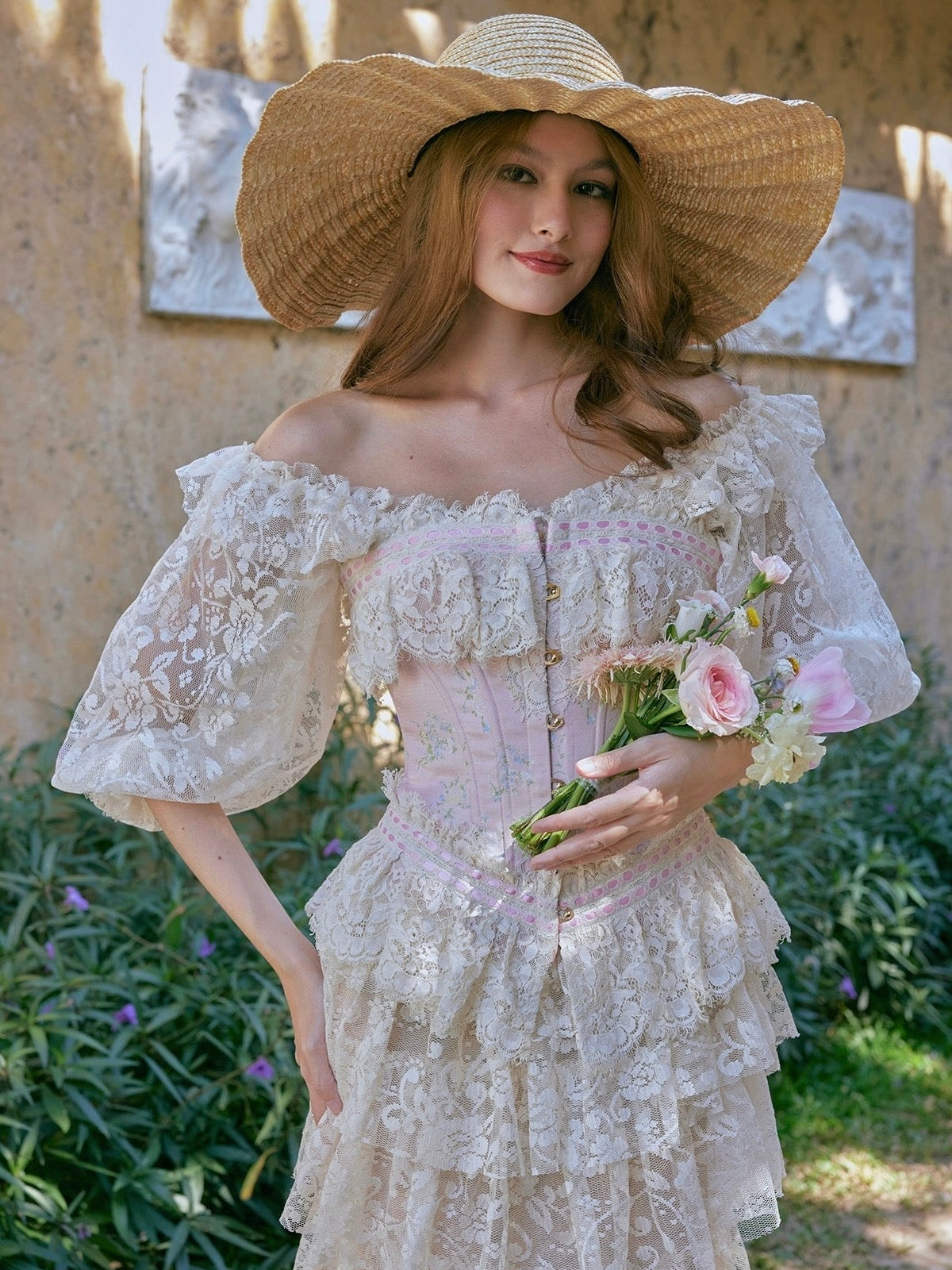 bloom in coral island corset dress Bloom in Coral Island Corset Dress Wearing a white dress, feel like a princess walking out of story, filled with romance and elegance #lacemade #softgirlaesthetic #girlydress #modernvintage