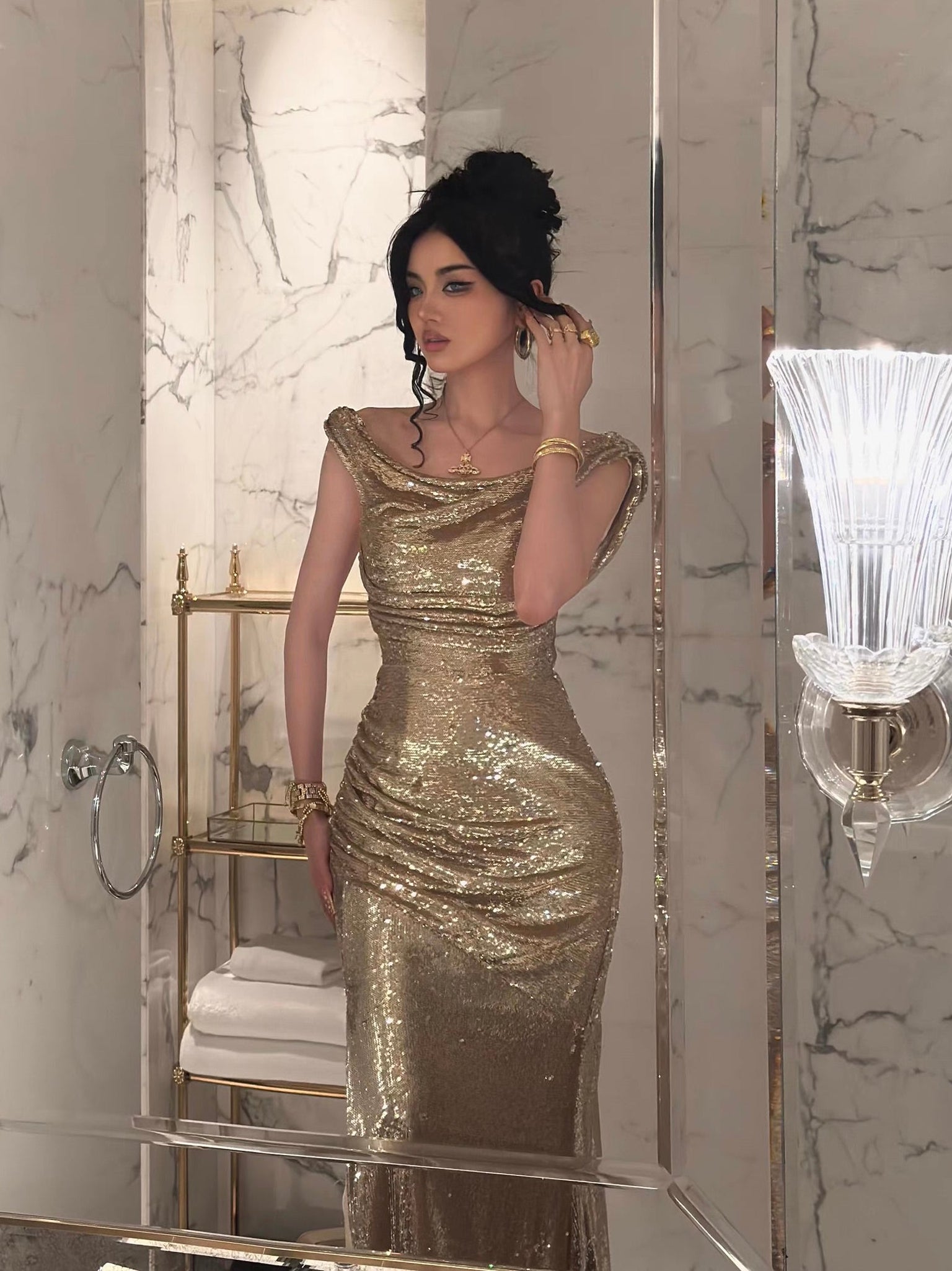 dynasty evening dresses Dynasty | Dark Green Asymmetric-Neck Maxi Dress With Ruched Detailing Club L London