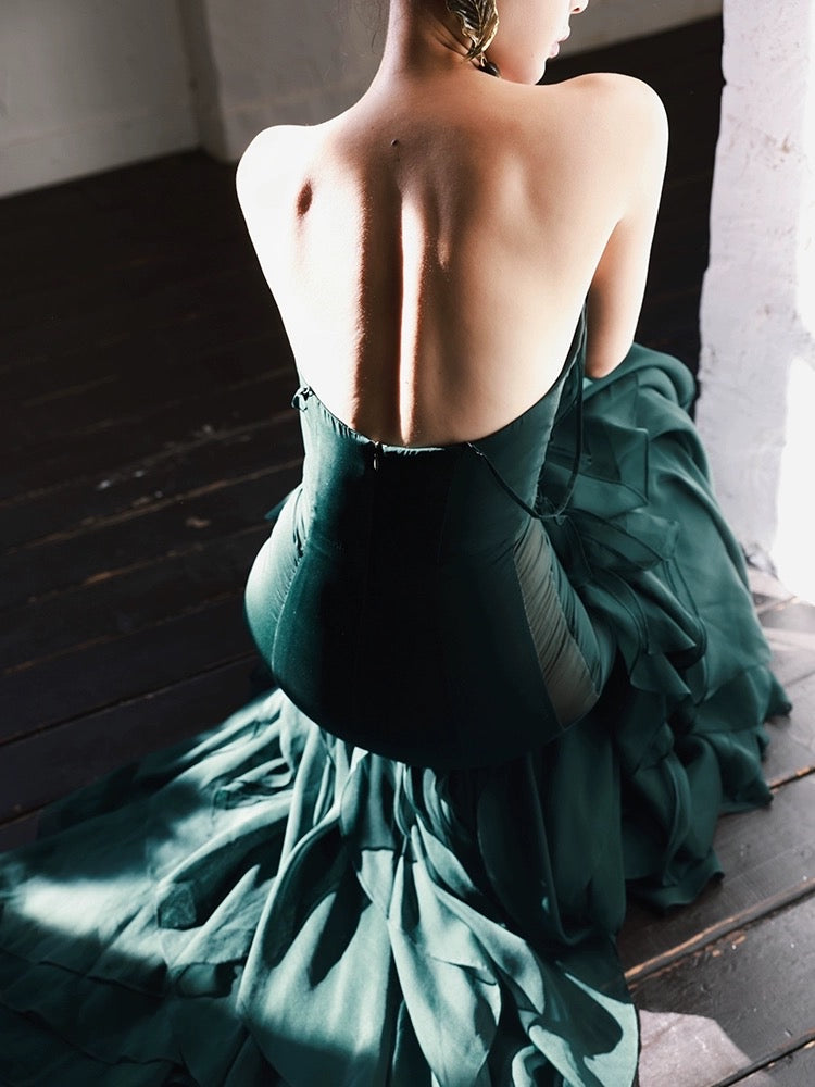 dalan dress- dark green evening dress reviews La Femme Dress 32307