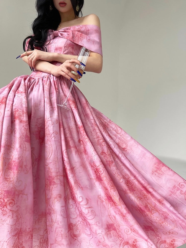 pink ladies dress Pink Floral-Print Midi Party Dress with Shoulder Ties Pink Floral / XSmall