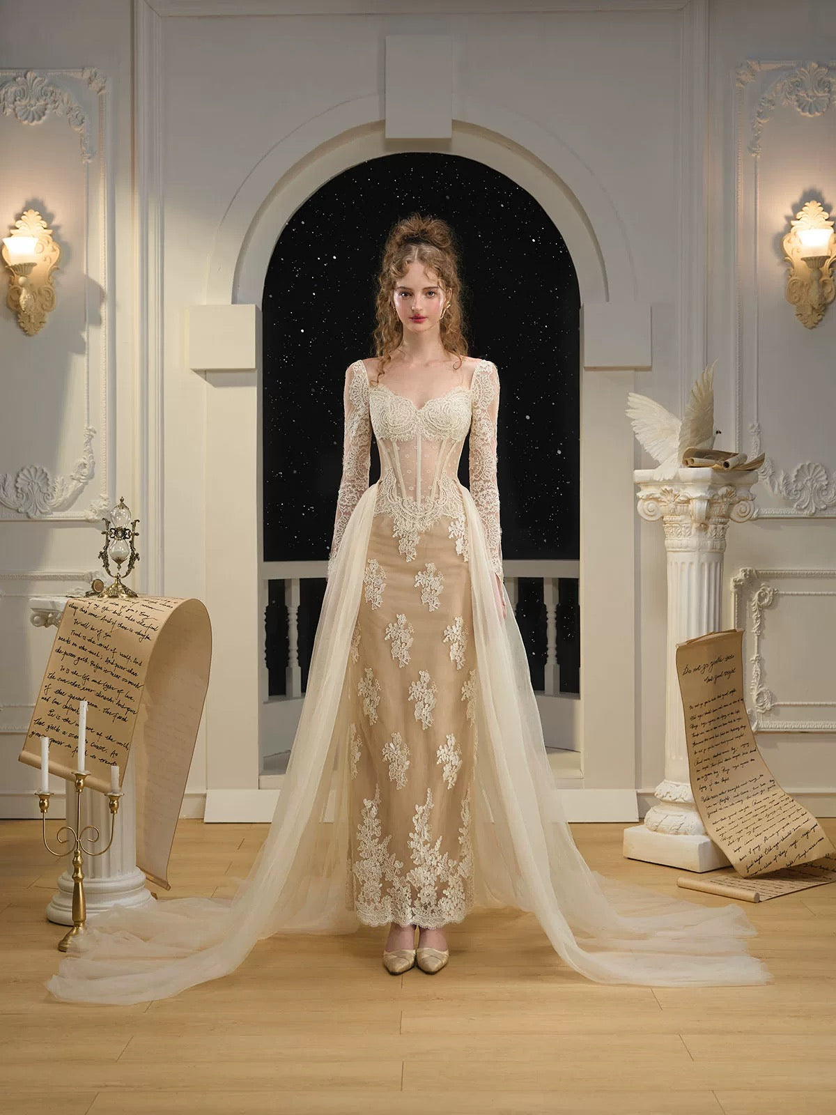 lace vintage style wedding dresses Swan Wings Antique Gown – ÀMonBelAmour