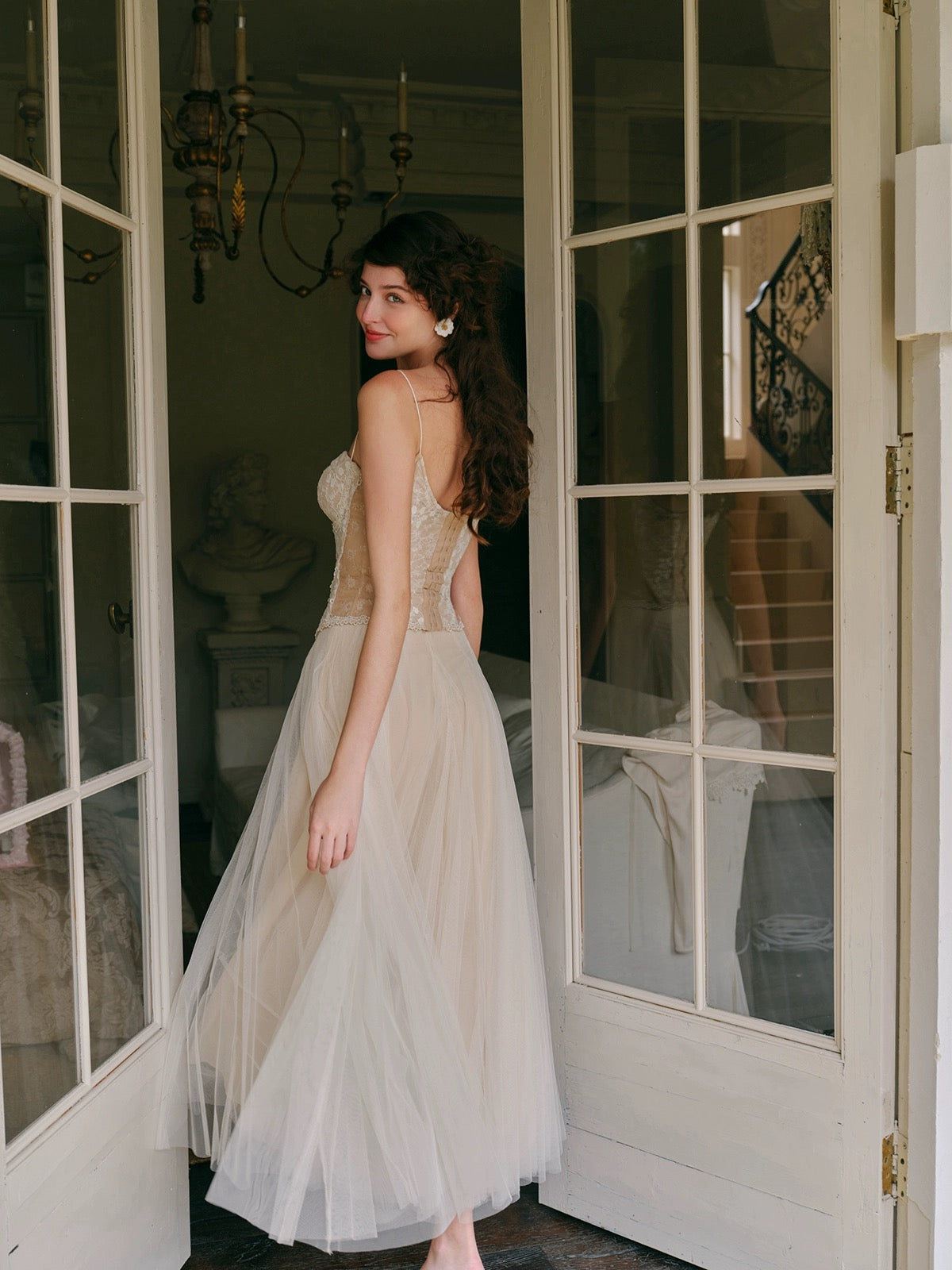 Meleeta Vintage Corset Gown | Romantic Tulle Wedding Dress | Summer Bridal MonBelAmour Meleeta Vintage Corset Gown | Romantic Tulle Wedding Dress | Summer Bridal MonBelAmour