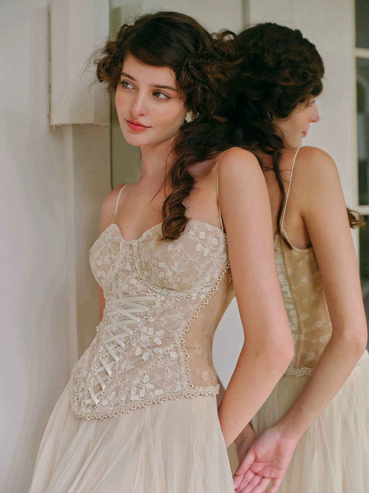 vintage corset wedding dresses vintage corset wedding dresses Romantic Lace & Satin Corset Wedding Dress with Detachable Overskirt