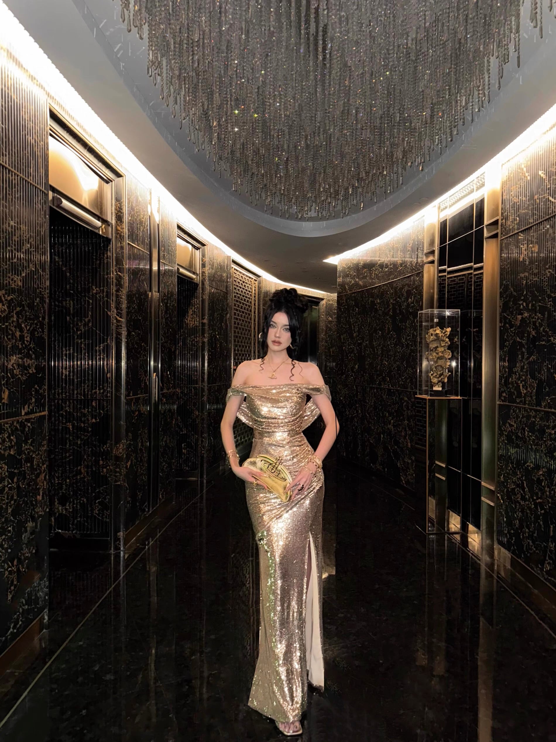 Gold Dynasty Beaded Evening Gown | Luxe Black-Tie & Red Carpet Elegance MonBelAmour Gold Dynasty Beaded Evening Gown | Luxe Black-Tie & Red Carpet Elegance MonBelAmour
