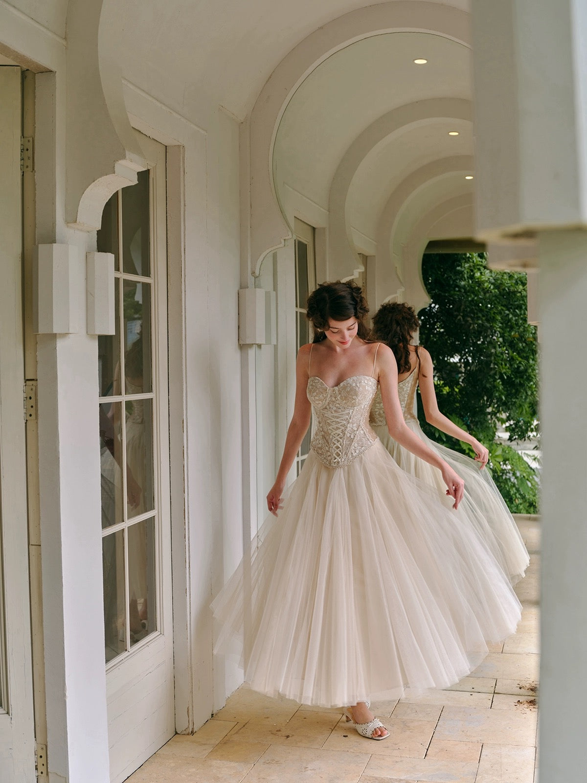 Meleeta Vintage Corset Gown | Romantic Tulle Wedding Dress | Summer Bridal MonBelAmour Meleeta Vintage Corset Gown | Romantic Tulle Wedding Dress | Summer Bridal MonBelAmour