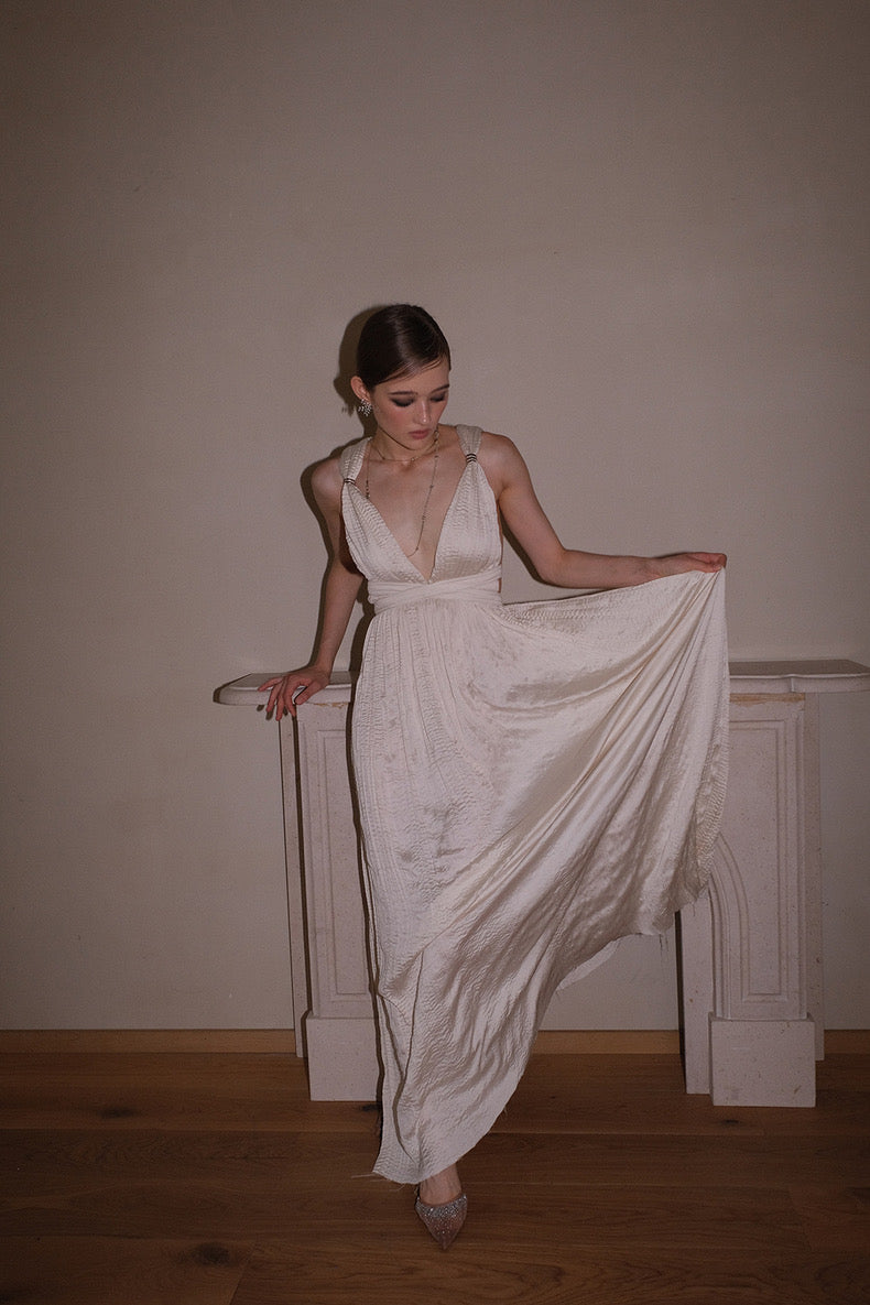 white goddess dress Alps Gods Grecian Backless Goddess Evening Gown