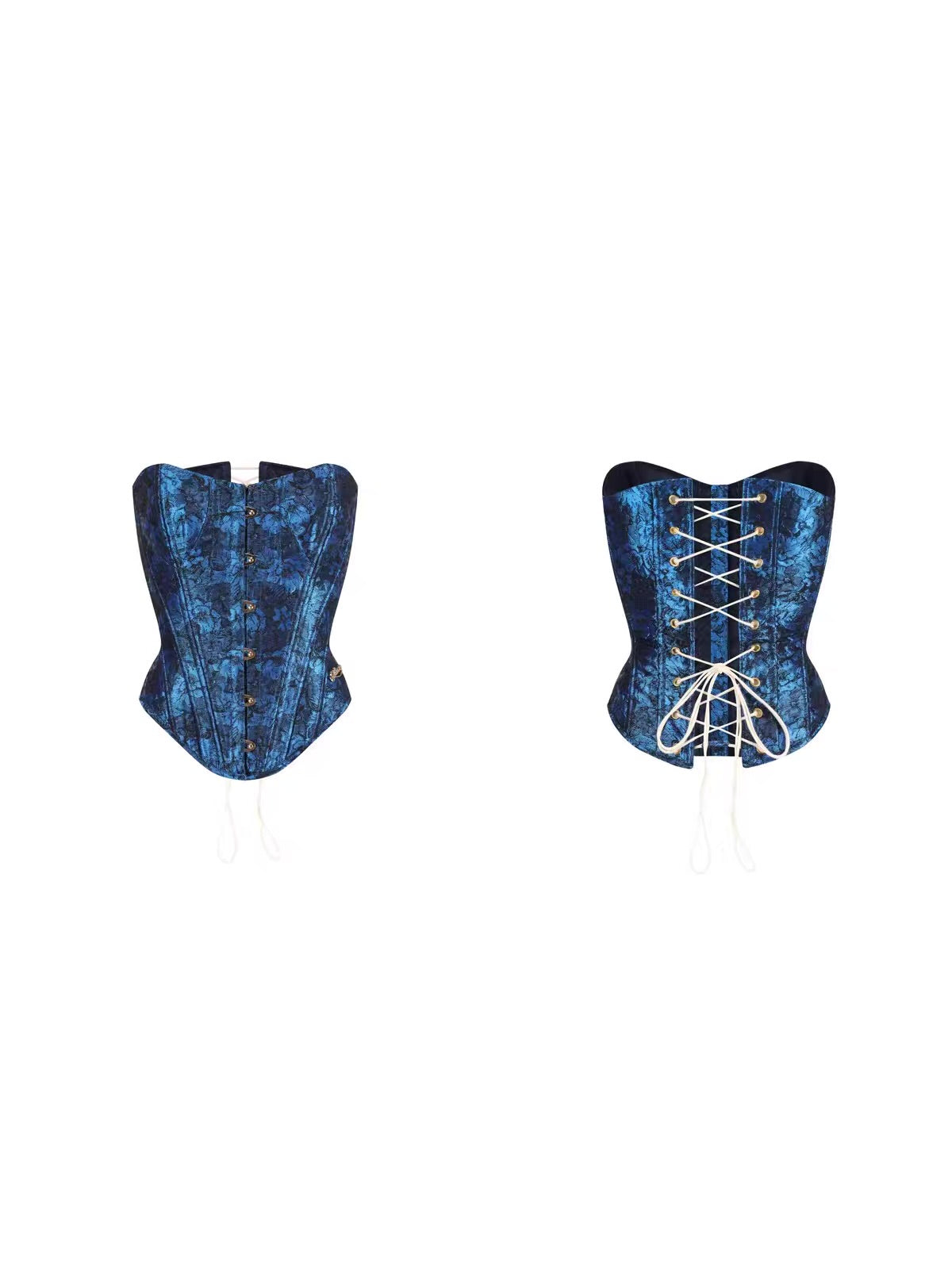 'Princess Darina' — sapphire blue jacquard strapless corset, lace-up back with boning | ÀMonBelAmour