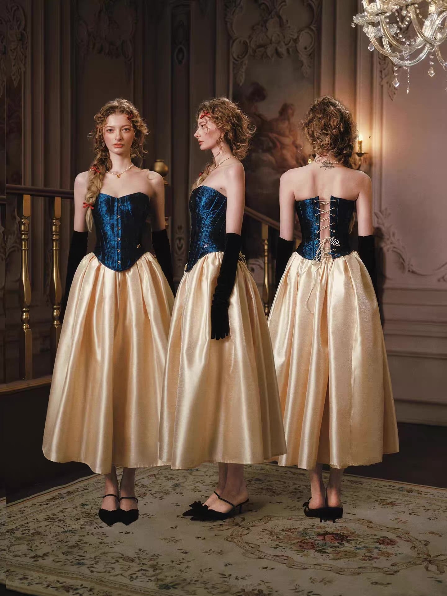 'Princess Darina' — sapphire blue jacquard strapless corset, lace-up back with boning | ÀMonBelAmour