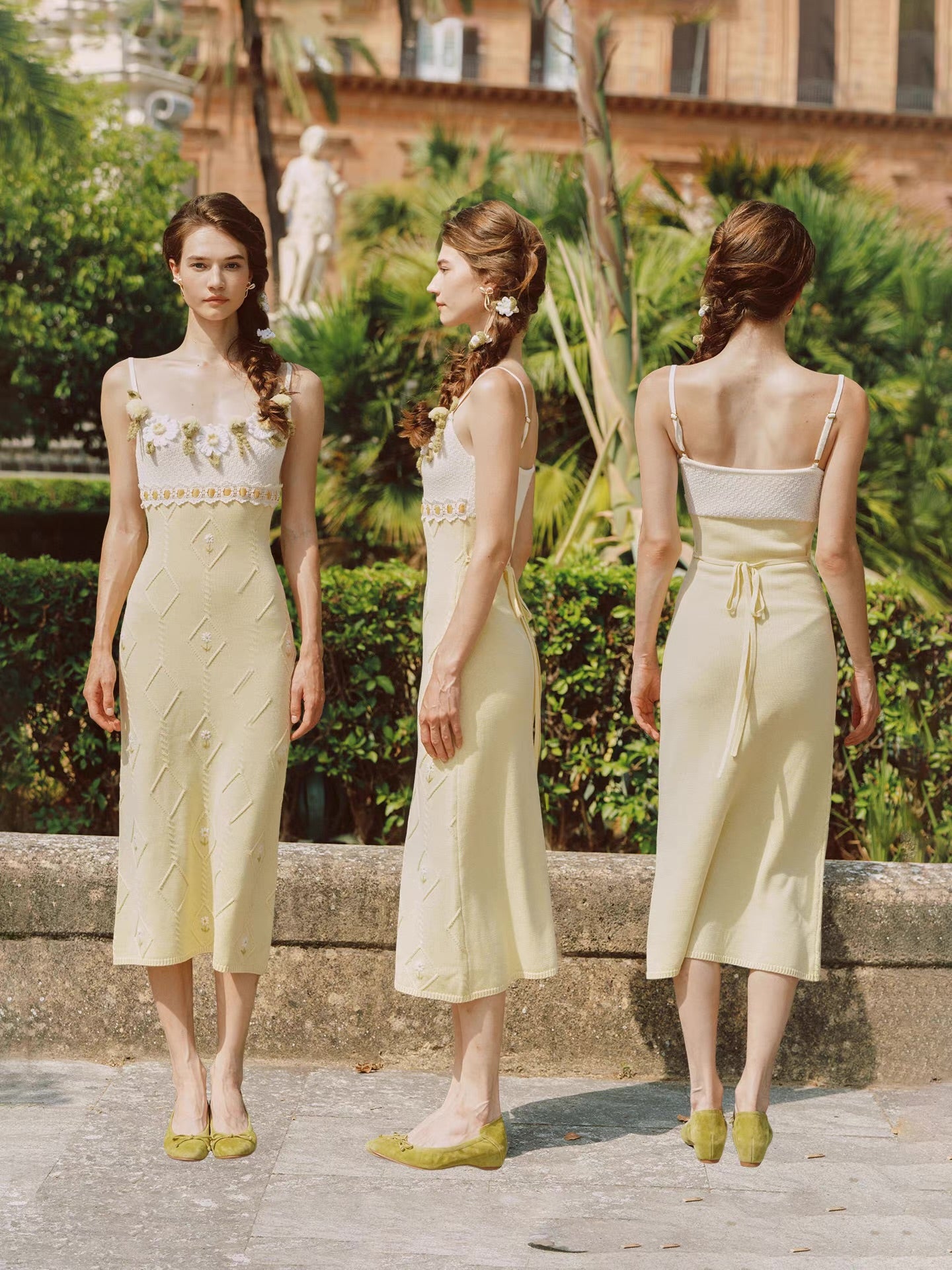 Daisy Manor — ivory buttercup wool blend knit slip dress & bolero set, daisy crochet, lace trim, embroidered skirt | ÀMonBelAmour