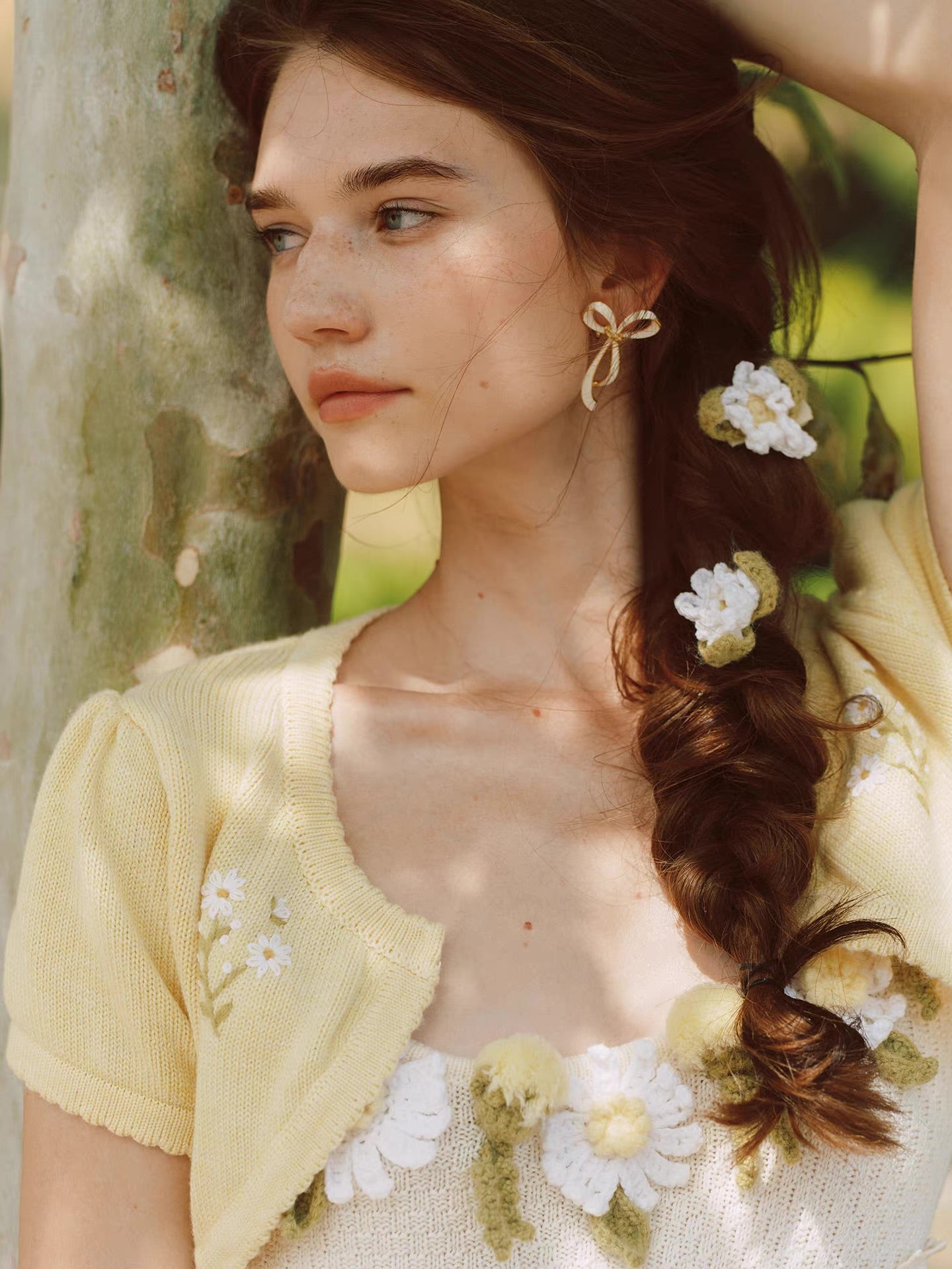 Daisy Manor — ivory buttercup wool blend knit slip dress & bolero set, daisy crochet, lace trim, embroidered skirt | ÀMonBelAmour