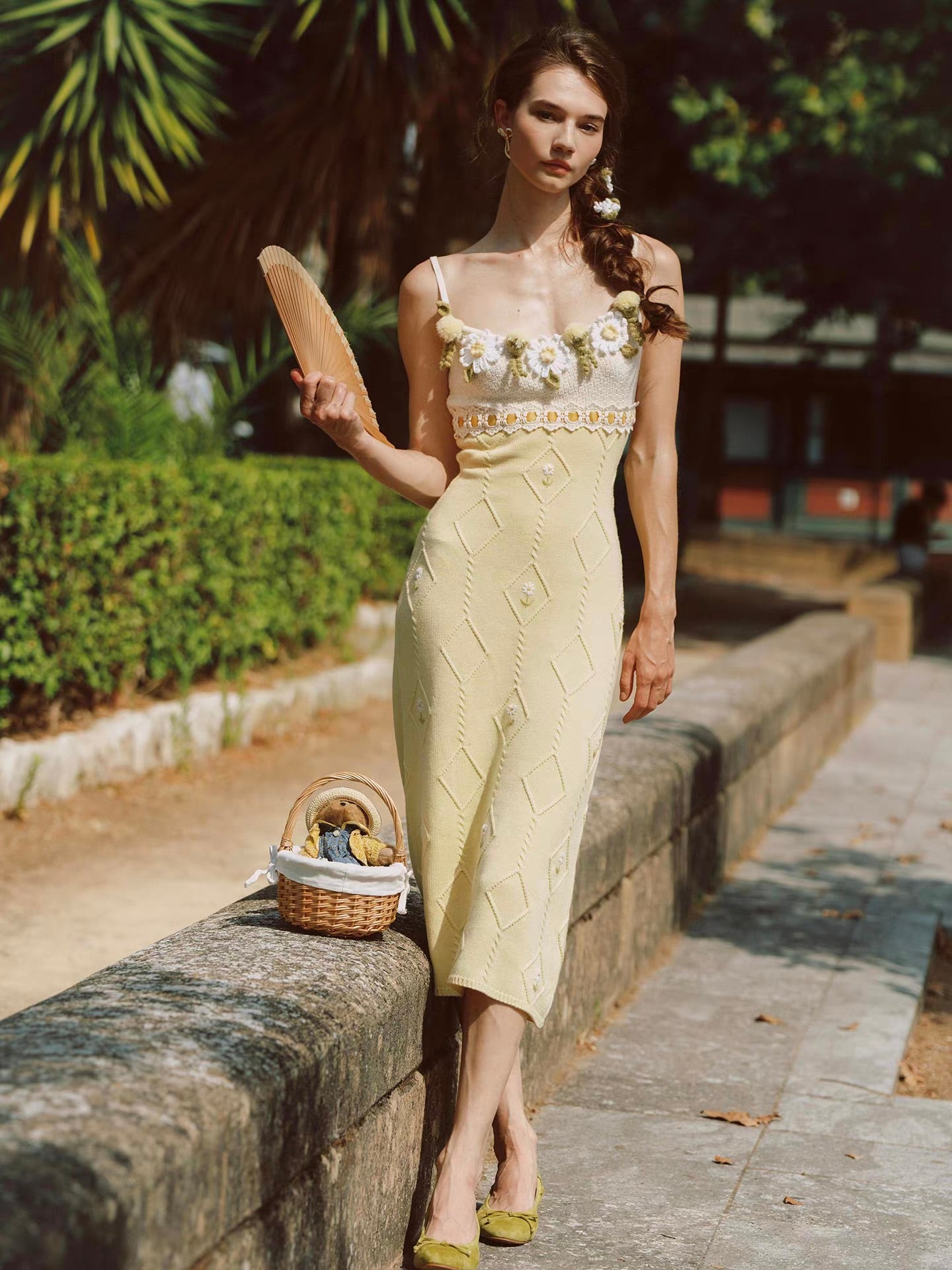 Daisy Manor — ivory buttercup wool blend knit slip dress & bolero set, daisy crochet, lace trim, embroidered skirt | ÀMonBelAmour