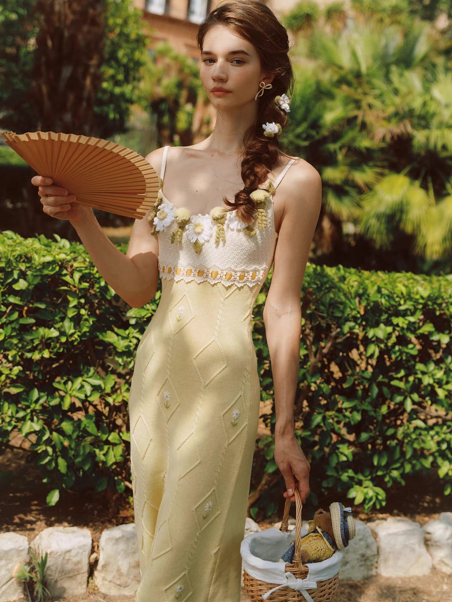 Daisy Manor — ivory buttercup wool blend knit slip dress & bolero set, daisy crochet, lace trim, embroidered skirt | ÀMonBelAmour