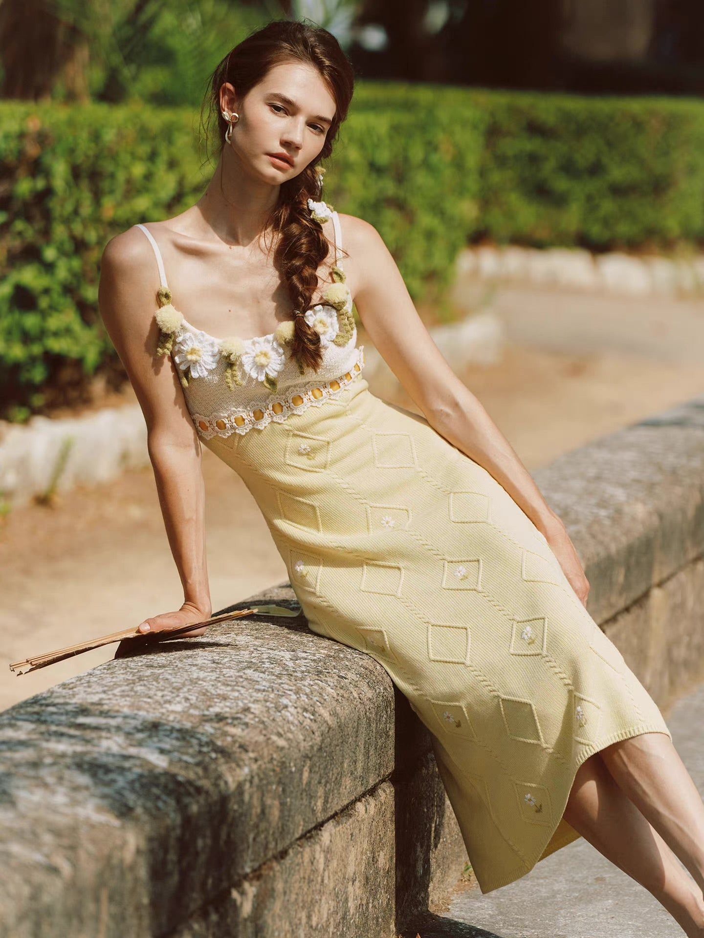 Daisy Manor — ivory buttercup wool blend knit slip dress & bolero set, daisy crochet, lace trim, embroidered skirt | ÀMonBelAmour