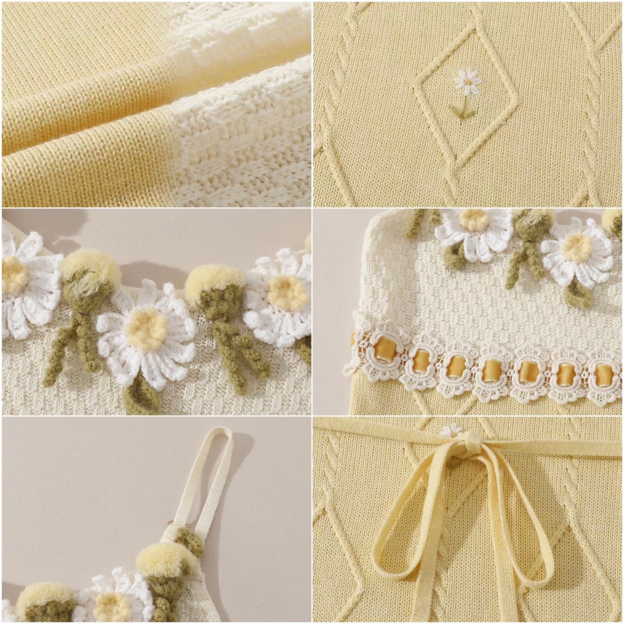 Daisy Manor — ivory buttercup wool blend knit slip dress & bolero set, daisy crochet, lace trim, embroidered skirt | ÀMonBelAmour