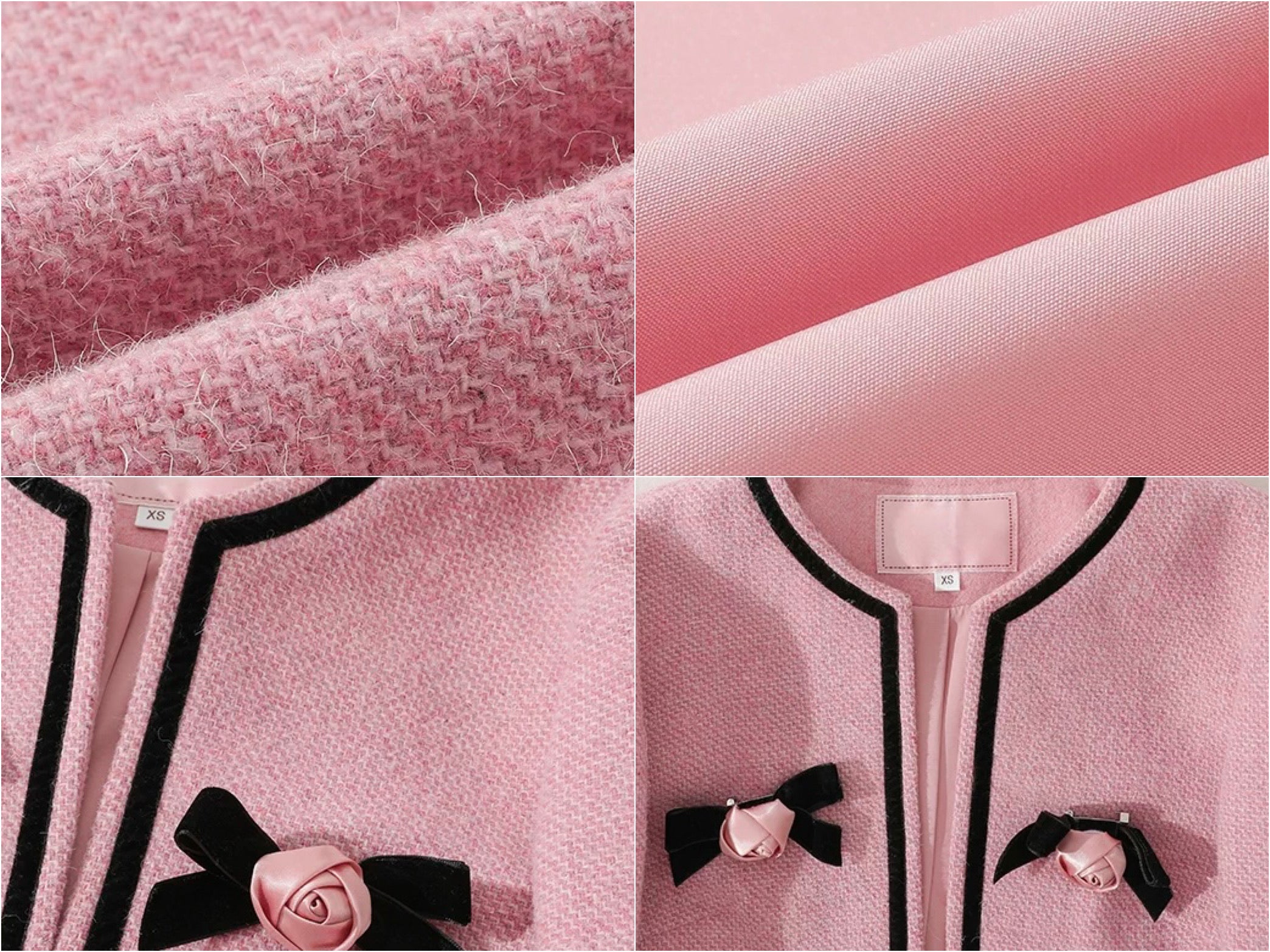 The Rose Parlour — pink tweed three-piece set, corset top jacket and tulle skirt with velvet bows | ÀMonBelAmour