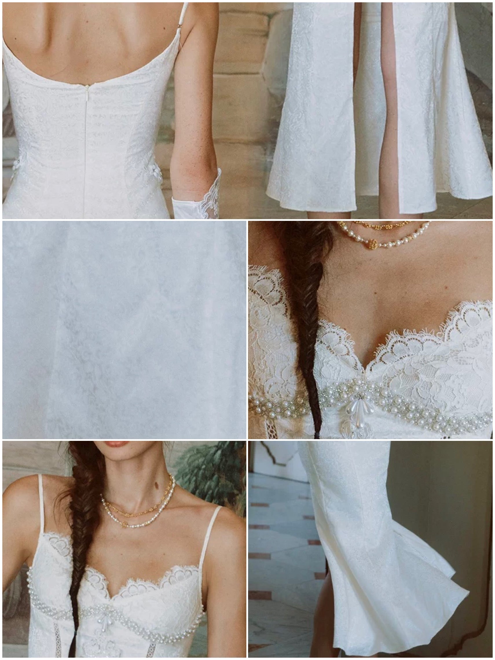'Lotus Manor Coronation' — ivory jacquard fishtail midi dress, sweetheart neckline with lace and pearl corset bodice | ÀMonBelAmour