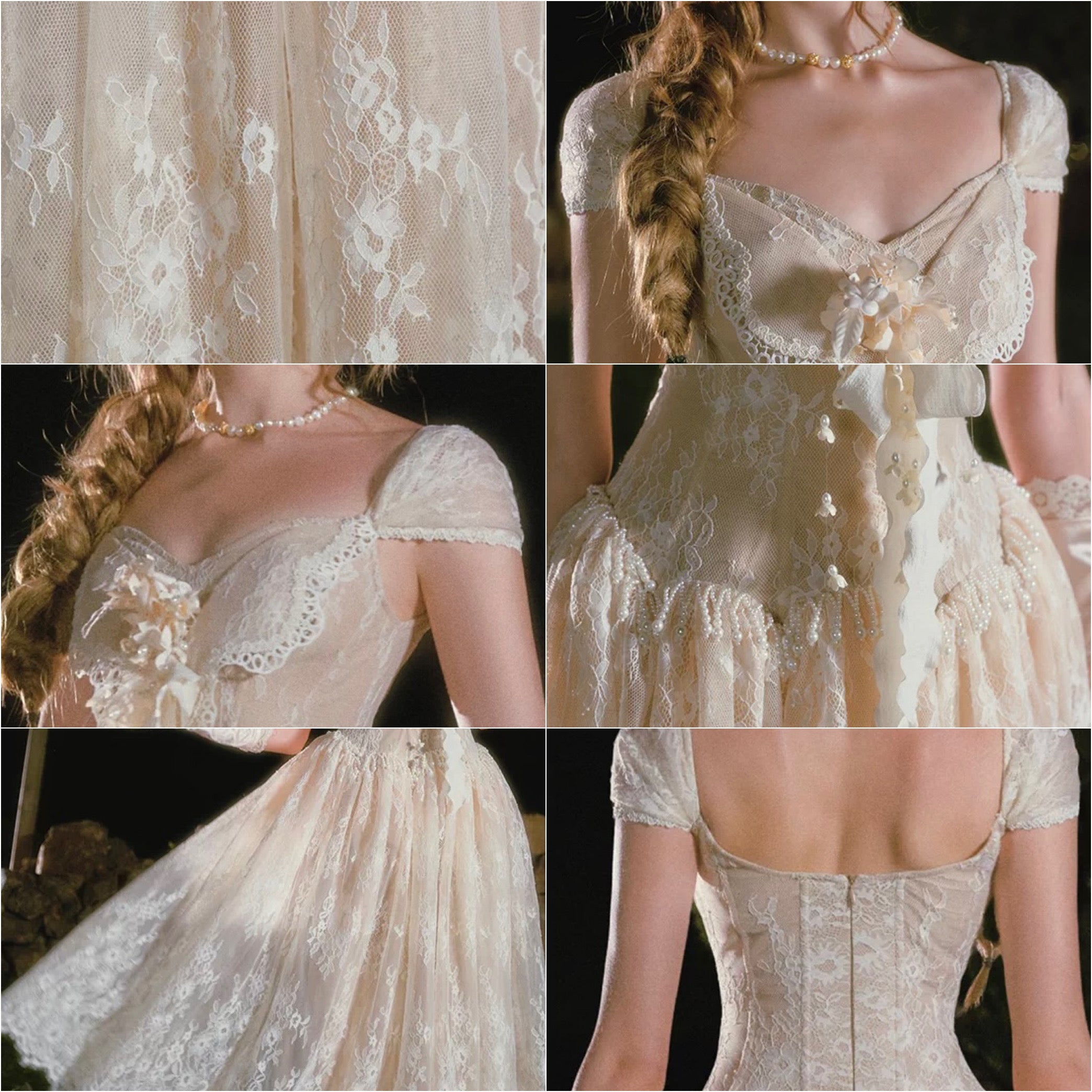 'Madame Papillon' — ivory lace corset midi dress, sweetheart neckline with detachable cap sleeves & pearl-trimmed dropped waist | ÀMonBelAmour