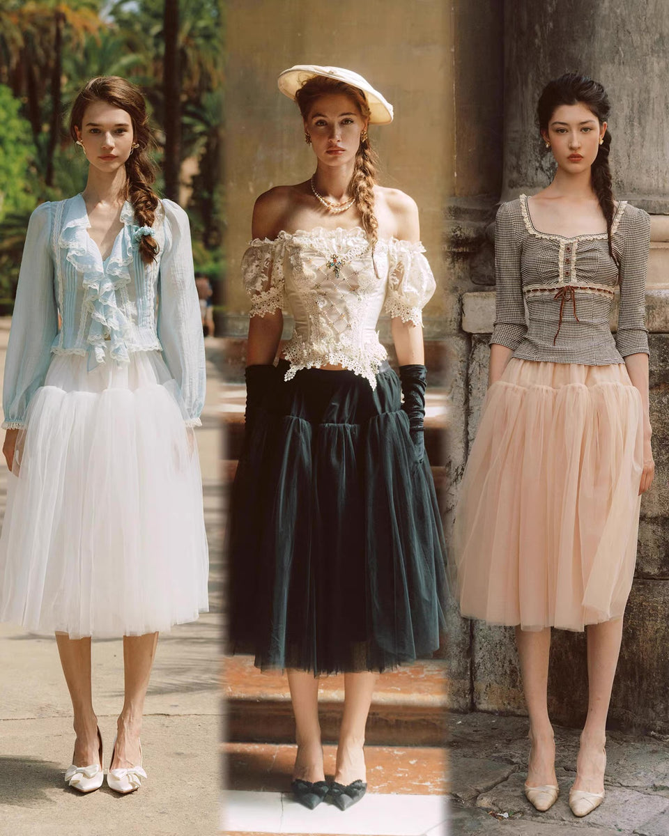 'La Danse' — tulle midi skirt in White Swan, Black Swan & Chocolate, voluminous high-waisted ballerina silhouette | ÀMonBelAmour