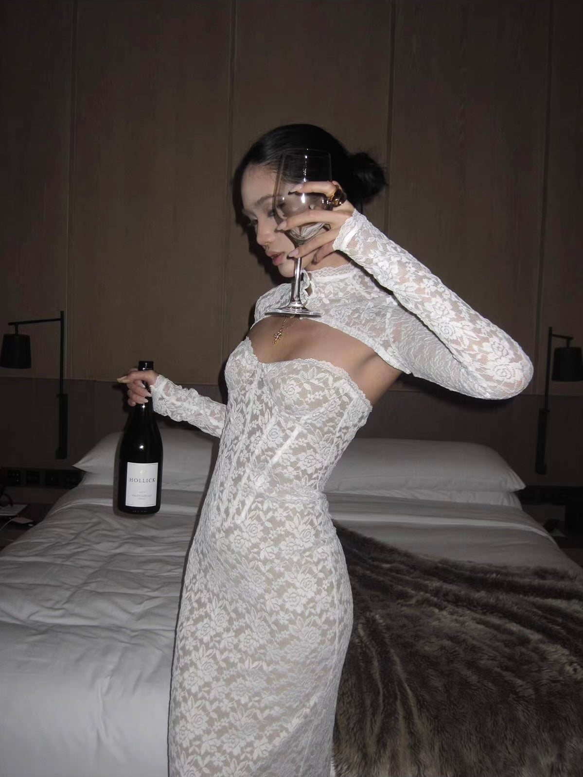'Caroline' — white floral lace corset dress & bolero set, sweetheart neckline with fishtail hem | ÀMonBelAmour