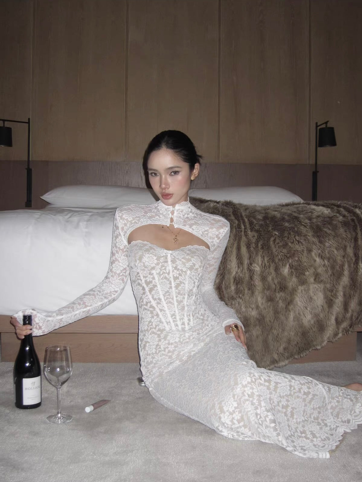 'Caroline' — white floral lace corset dress & bolero set, sweetheart neckline with fishtail hem | ÀMonBelAmour