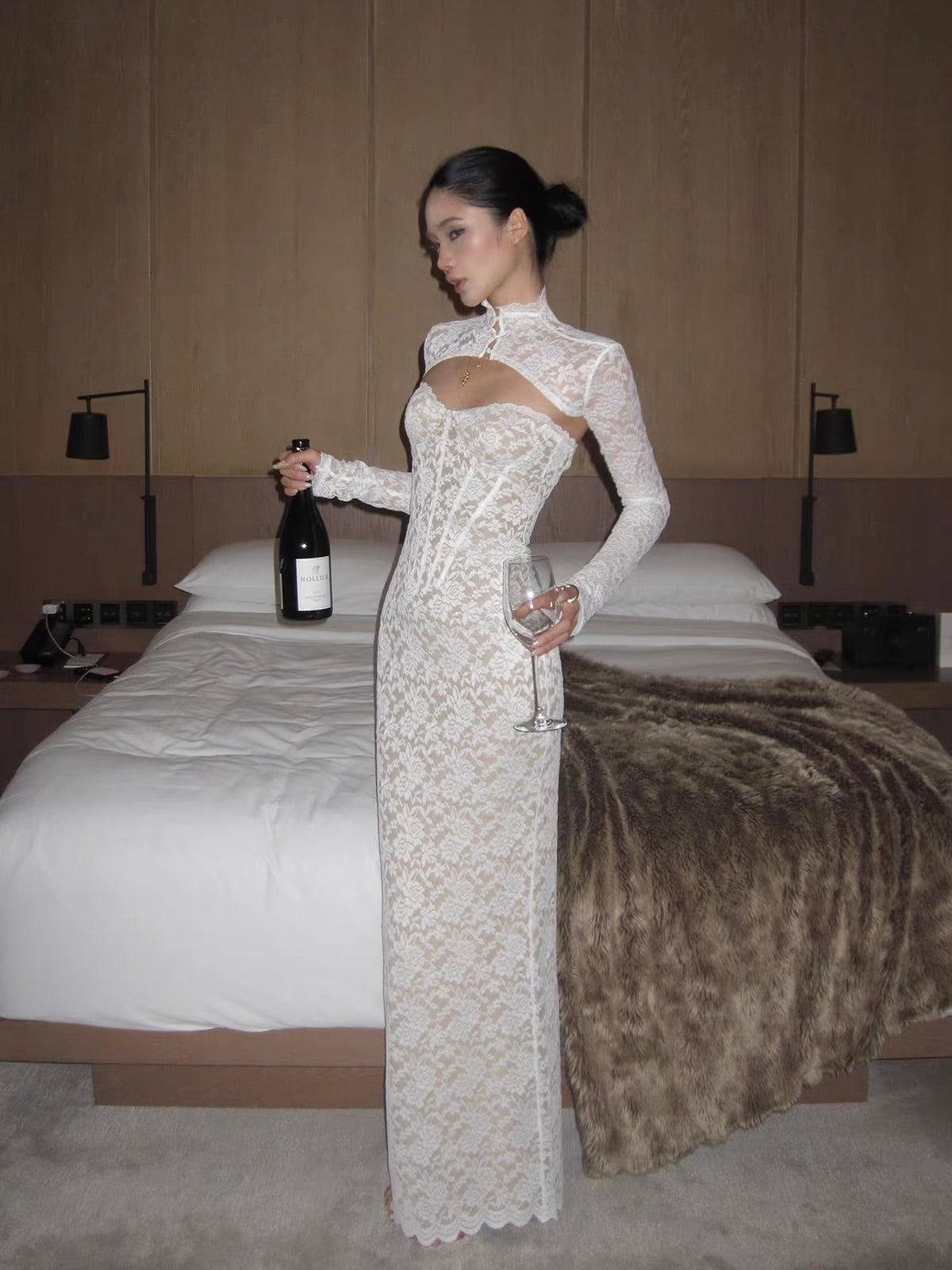 'Caroline' — white floral lace corset dress & bolero set, sweetheart neckline with fishtail hem | ÀMonBelAmour