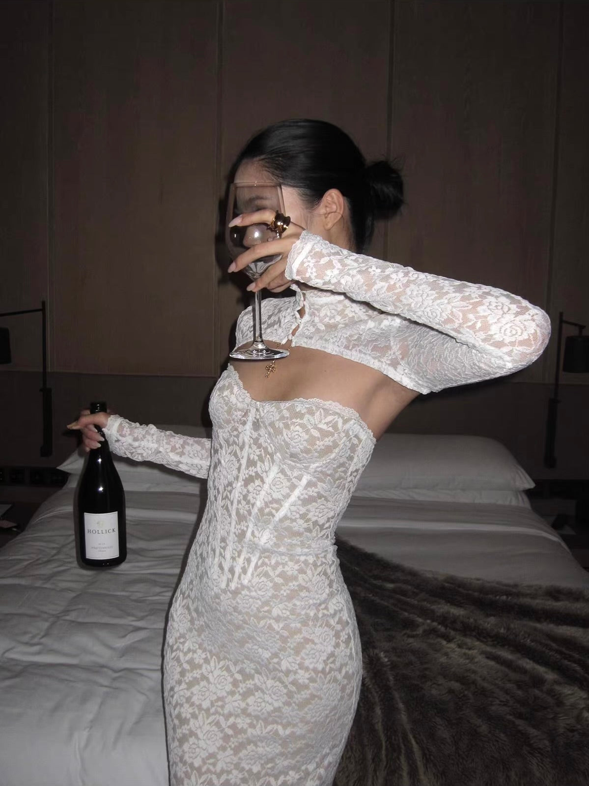 'Caroline' — white floral lace corset dress & bolero set, sweetheart neckline with fishtail hem | ÀMonBelAmour