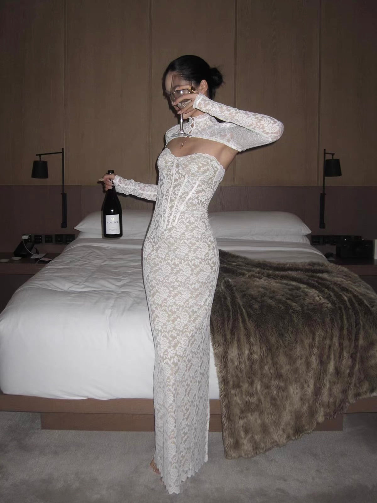 'Caroline' — white floral lace corset dress & bolero set, sweetheart neckline with fishtail hem | ÀMonBelAmour