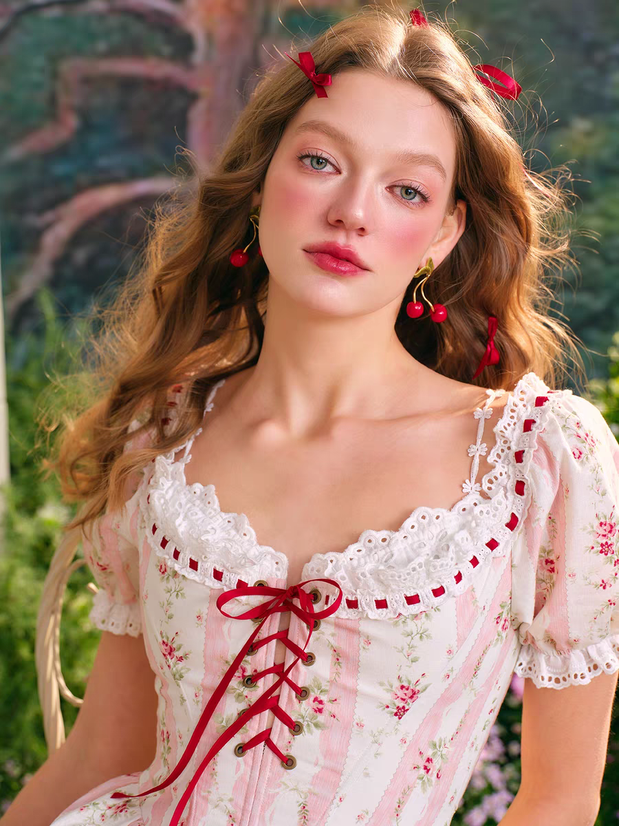 Clover Vintage Tea Party Dress | French Countryside Corset Floral Princess MonBelAmour Clover Vintage Tea Party Dress | French Countryside Corset Floral Princess MonBelAmour